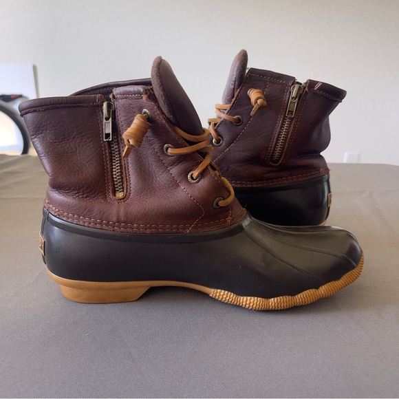 Sperry Saltwater Duck Boots | Brown Leather & Rubber Waterproof Boots Size 9 - Picture 6 of 7
